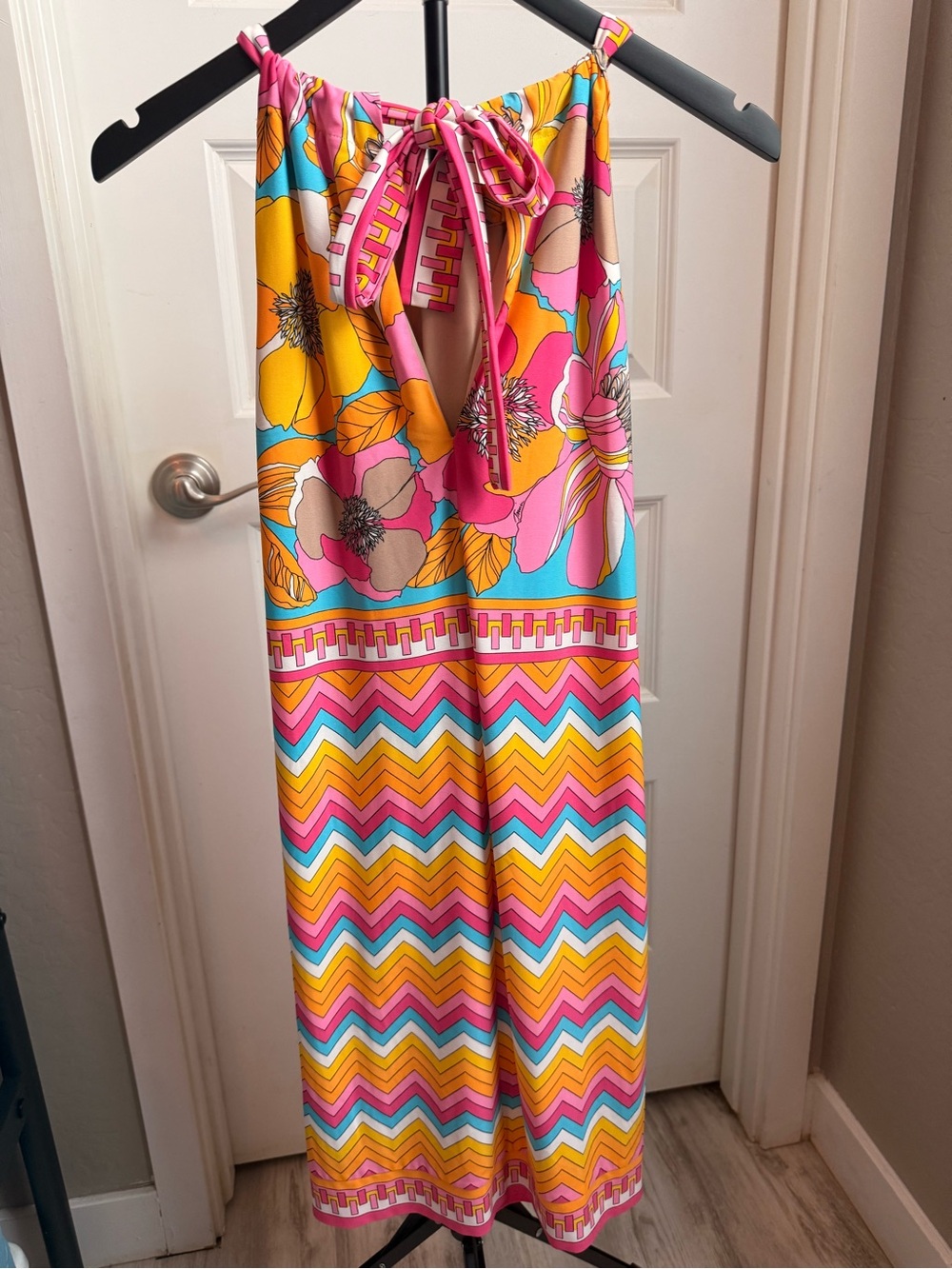 Trina Turk Multicolor Floral Halter Dress in Pink, Yellow, Turquoise, Cream - Picture 3 of 4